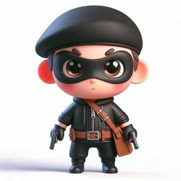 Cute Thief Cartoon,3d Generative AI