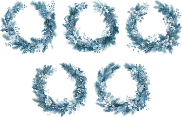 winter wreath watercolor clipart