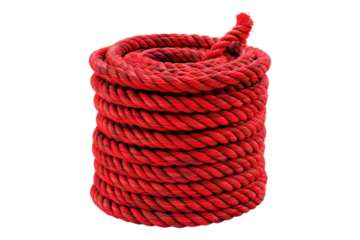 Red rope roll isolated on transparent background