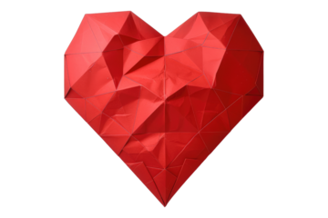 Red paper heart isolated on transparent background