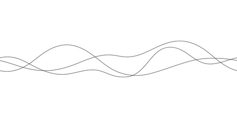 Continuous line in form curve wave, seamless abstract pattern. Wavy striped graphic background. Calm, still water of sea, river, ocean, swimming pool. Line art template. Vector outline illustration