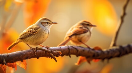 Birds on a Branch in Autumn
