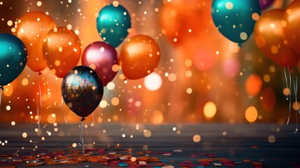 Celebration Balloons with bokeh and confetti