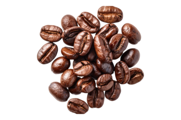 Roasted coffee beans isolated on transparent background