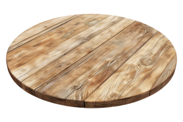 Round wooden table isolated on transparent background