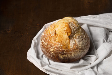 Delicious homemade unleavened bread in the shape of a volcano. Still life in a rustic style