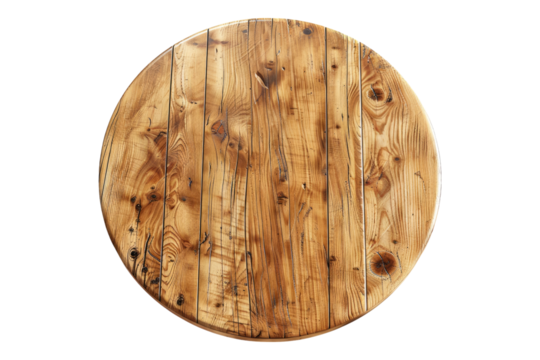 Round wooden table isolated on transparent background