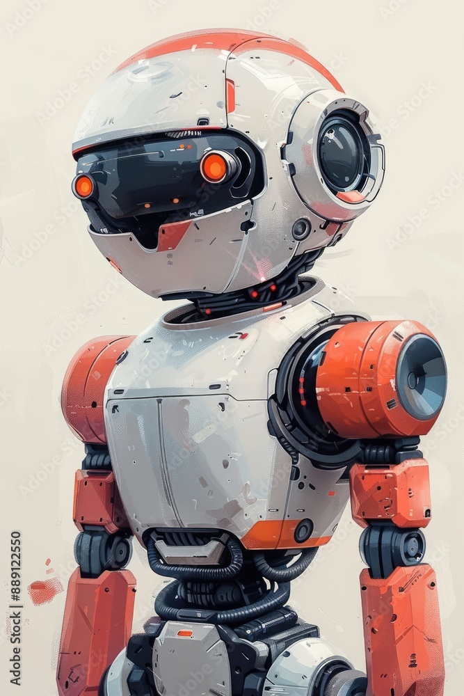 Poster High-tech robot with advanced design and orange and white color