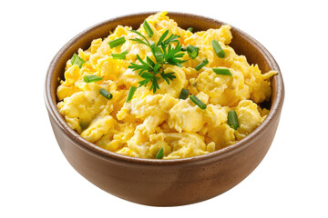 Scrambled egg in bowl isolated on transparent background