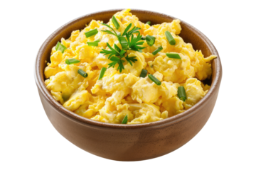 Scrambled egg in bowl isolated on transparent background