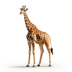 Fototapeta premium giraffa camelopardalis, tier, isoliert, säugetier, wild, weiß, genick, wild lebende tiere, tierpark, gross, safari, braun, natur, lang, aufrecht, gehen, jung, kopf, profil, giraffa camelopardalis, hig