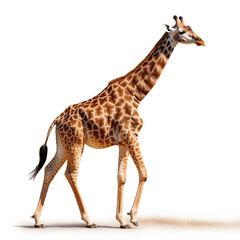 Fototapeta premium giraffa camelopardalis, tier, isoliert, säugetier, wild, weiß, genick, wild lebende tiere, tierpark, gross, safari, braun, natur, lang, aufrecht, gehen, jung, kopf, profil, giraffa camelopardalis, hig