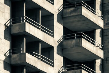 Balconies with railings in a multi-storey building. Beautiful simple AI generated image in 4K, unique.