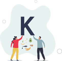 Potassium in food as natural mineral source for health.Healthy eating with organic nutrients and vitamins.flat design.illustration with people.
