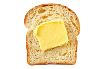 Slice of bread with butter isolated on transparent background