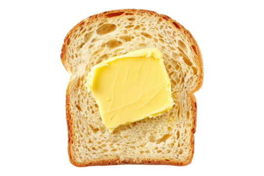 Slice of bread with butter isolated on transparent background