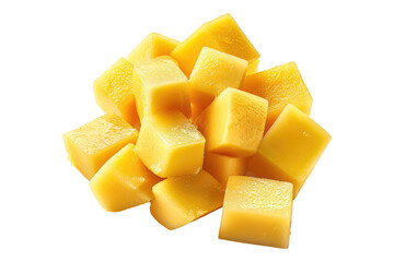 Sliced mango cubes isolated on transparent background