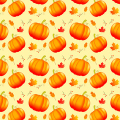 Autumn pattern with pumpkins and leaves