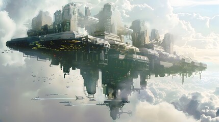 1. A concept art of a floating city in the sky, with intricate details and modern design