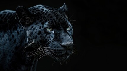 Close up of Head Jaguar with black background, copy pace. generative AI image