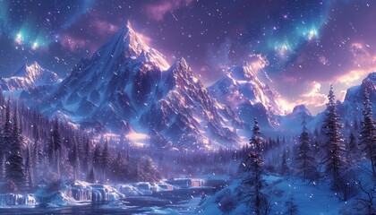 Majestic Snowy Mountains Under Starry Sky
