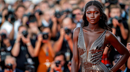 African American actress, high society event or movie festival, moment of fame
