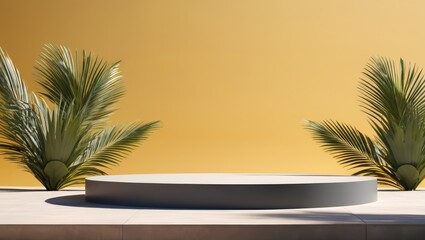 Fototapeta premium 3d podium stand for product presentation with summer concept. Pedestal platform. Minimal summer vacation.