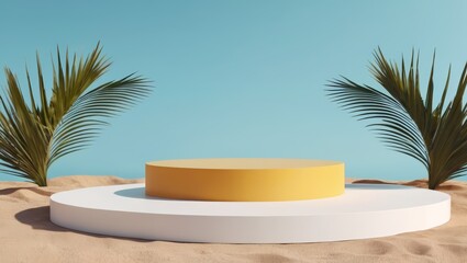 Obraz premium 3d podium stand for product presentation with summer concept. Pedestal platform. Minimal summer vacation.