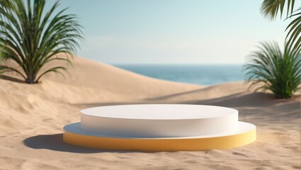 3d podium stand for product presentation with summer concept. Pedestal platform. Minimal summer vacation.