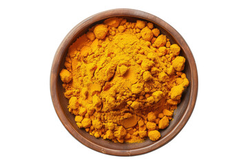 Turmeric powder in bowl isolated on transparent background