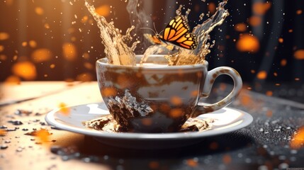 Butterfly Splashing in Coffee