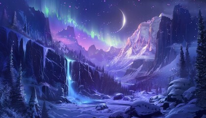 Majestic Snowy Mountains Under Starry Sky
