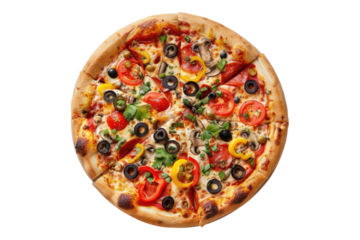 Vegetarian pizza isolated on transparent background