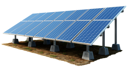 Isolated solar panels with stand no background png, generative ai