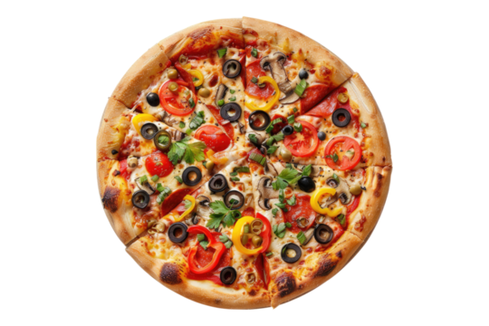 Vegetarian pizza isolated on transparent background
