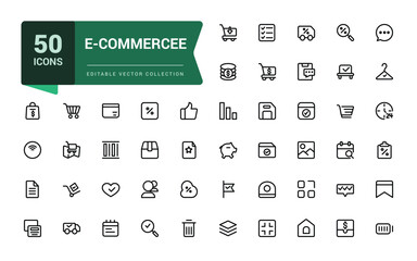 E-commerce Line Icon Set. Online shopping, Cart, and Delivery Icons. Minimal Icons Designed for web, mobile UI.