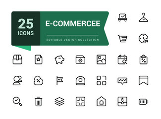 E-commerce Line Icon Set. Online shopping, Cart, and Delivery Icons. Minimal Icons Designed for web, mobile UI.