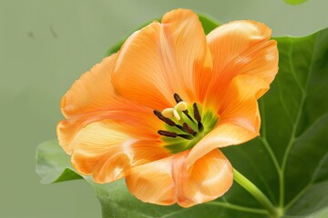 Bright yellow-orange tulip flower  isolated on pink background.. Beautiful simple AI generated image in 4K, unique.