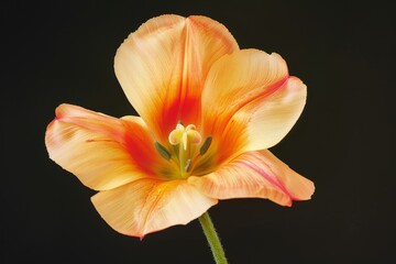 Fototapeta premium beautiful, bushy tulip flower close-up, top-down view, red-yellow tulip flower mid-closeup. Beautiful simple AI generated image in 4K, unique.