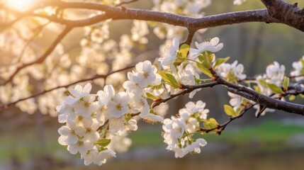 White Blossoms in Spring Sunlight