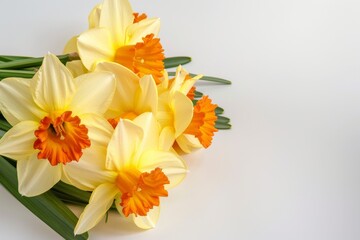 Obraz premium Bright yellow-orange tulip flower isolated on white background.. Beautiful simple AI generated image in 4K, unique.