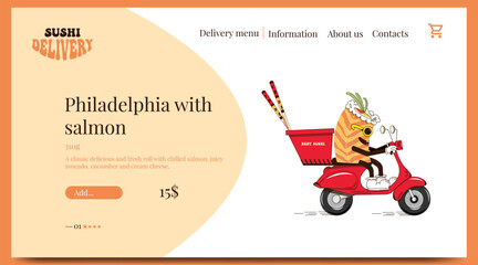 Sushi delivery. A website page for delivering sushi, rolls, and Japanese food.