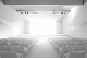 Fototapeta premium a rear view of a stadium, empty stage, white clean minimalist design 