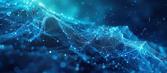 Abstract Digital Wave of Blue Particles and Lines in a Futuristic Technology Background