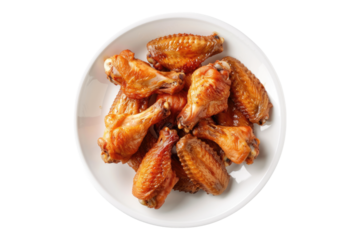 White plate on chicken wings isolated on transparent background