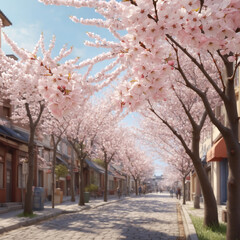 Fototapeta premium spring blossom pink sakura in the city to morning 2