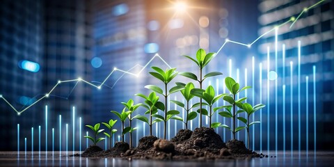 Business graph growing into tree branches, sustainable growth