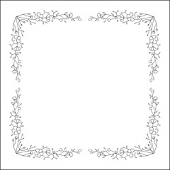 Fototapeta premium Vegetal floral frame with leaves and flowers, decorative corners for greeting cards, banners, business cards, invitations, menus. Isolated vector illustration. 