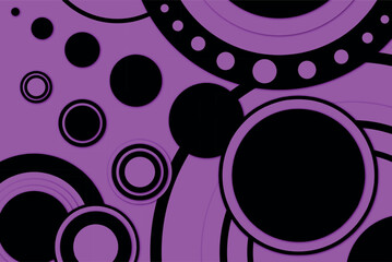 Geometryczna kompozycja, fioletowe i czarne koła na fioletowym tle. Szablon okładki, projekt do banera, plakatu lub ulotki. © Marlena