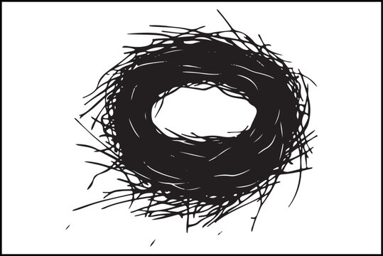 recommend clip art: Bird nest vector art illustration, graphic, drawing, art, illustration, spring, wildlife, baby, egg, element, home, nest, white, wild, animal, black, design